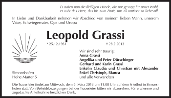 Traueranzeige von Leopold Grassi von Pegnitz-Zeitung